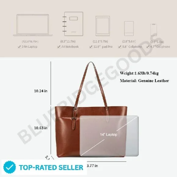 Vintage Genuine Leather Tote Satchel Handbag Top Handles Classic Elegant - Picture 3 of 4